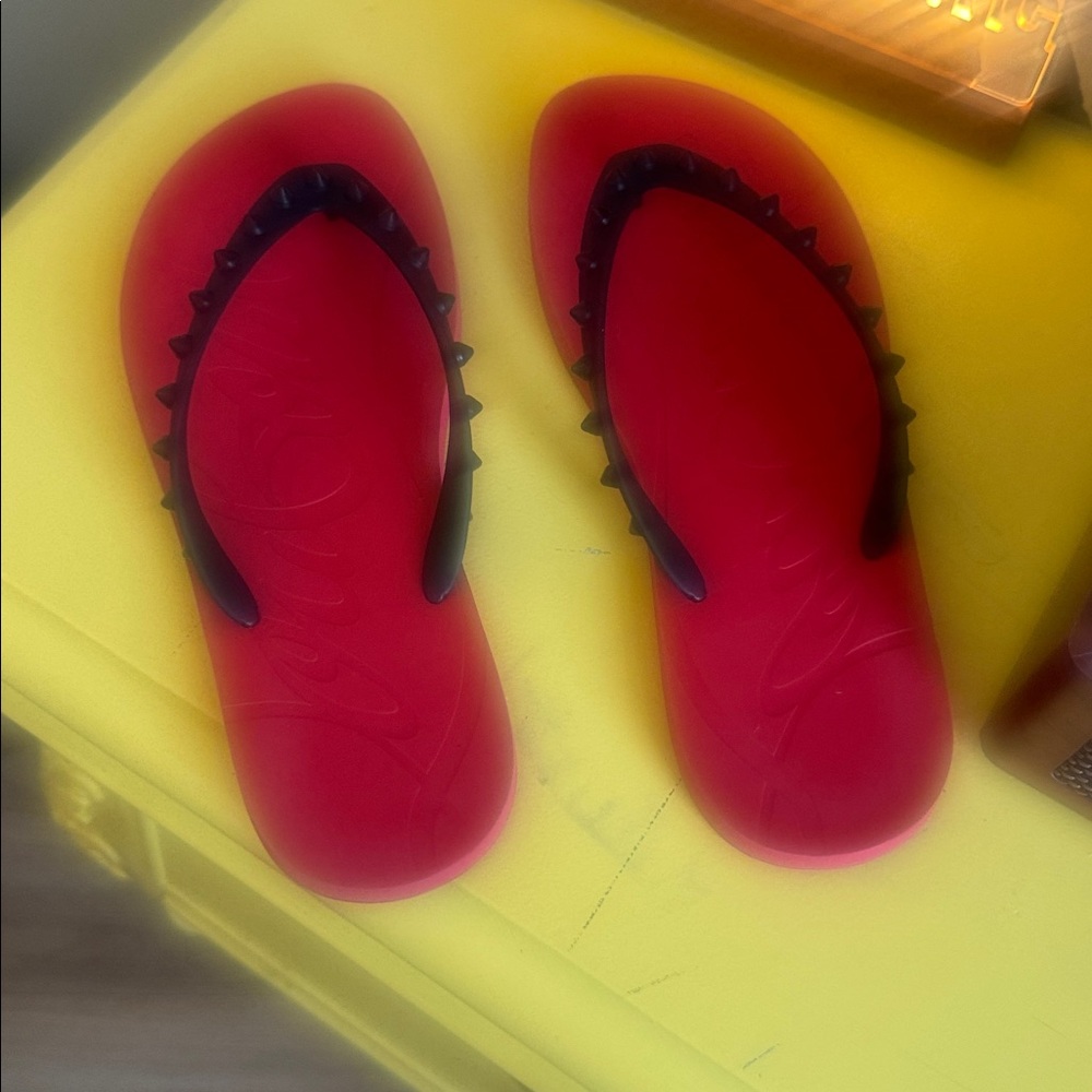 Christian Louboutin Red Studded Flip-Flop Sandals - Women's - Picture 3 of 9